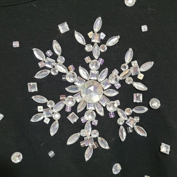 FESTIVE MCBLING JEWELED SNOWMAN SNOWFLAKES BLOUSE TOP EUC L - Picture 8 of 8